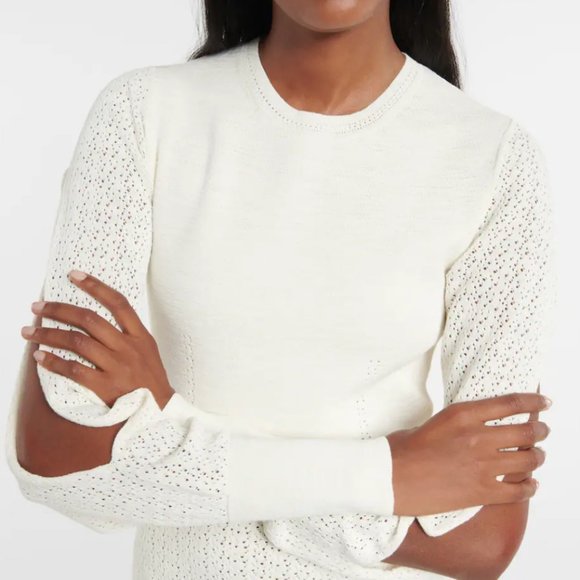 Victoria Beckham open-knit midi dress with cold shoulder in ivory size xs - Picture 5 of 8